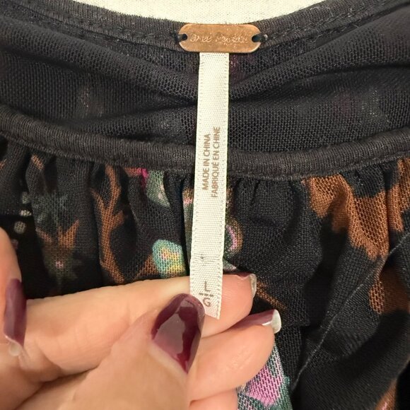 Free People Wildflower Honey‎ Floral Mesh Overlay Blouse Size L - Picture 6 of 8